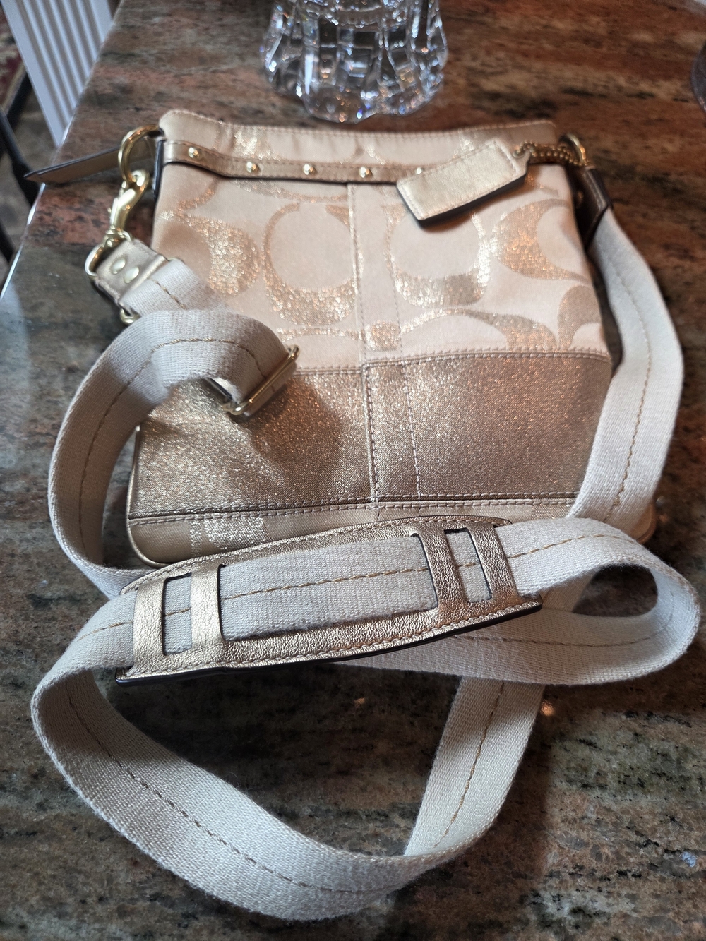 Coach Metallic Beige And Gold Signature Crossbody with Floral Wristlet - Picture 4 of 9